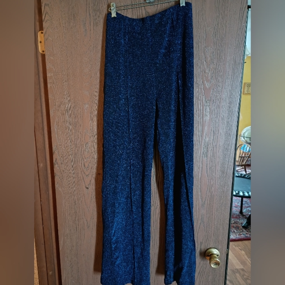 Davi & Dani, Sparkle Luxe Woman's Pants, Light Weight, Stretch, Large, NWT, Blue